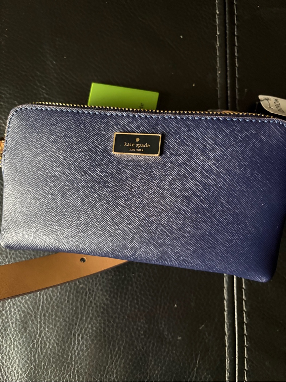 New Kate Spade navy crossbody belt bag with tan strap